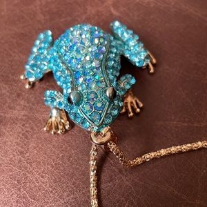BetseyJohnson Rhinestone Teal gold-tone Frog necklace